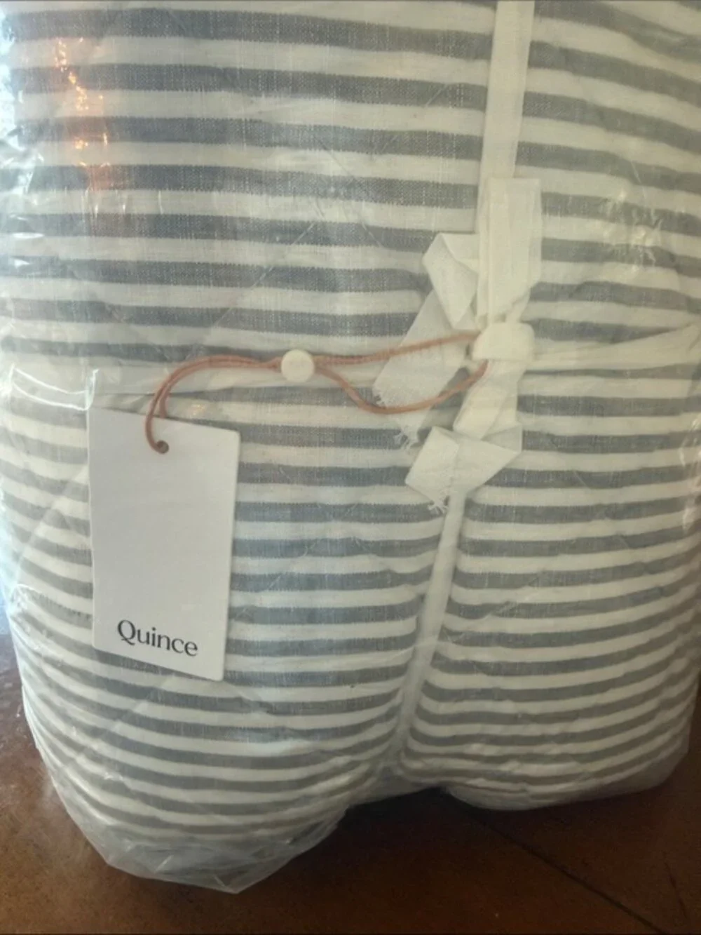 NWT Quince 100% European Linen Stripe Quilt Gray White King Cal King
